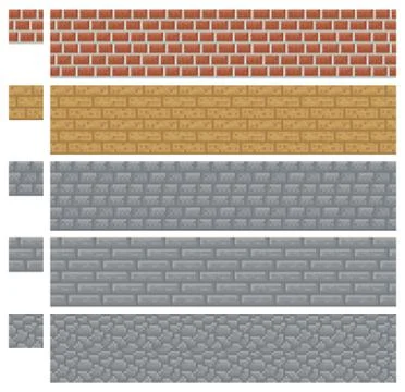 Texture for platformers pixel art vector - brick, stone and wood wall Stock Illustration