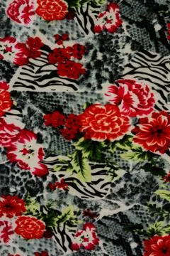 Texture of print fabric striped leopard and flower for background Foto stock