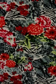 Texture of print fabric striped leopard and flower for background Stock Photos