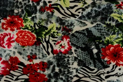 Texture of print fabric striped leopard and flower for background Stock Photos