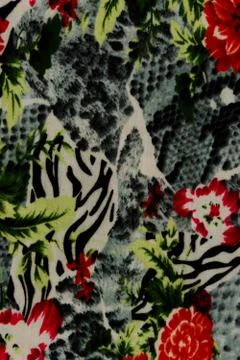 Texture of print fabric striped leopard and flower for background Stock Photos