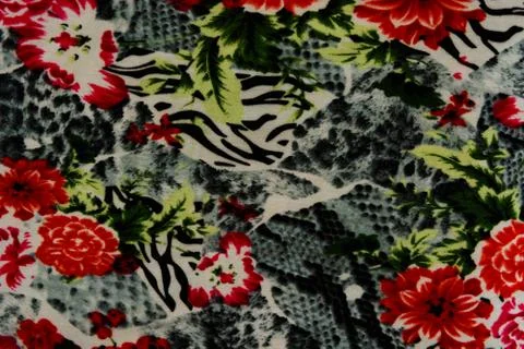Texture of print fabric striped leopard and flower for background Stock Photos