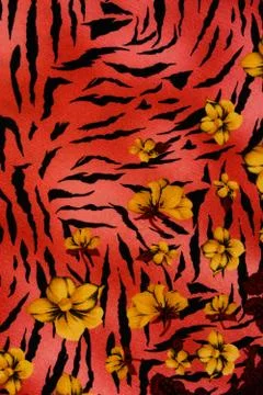 Texture of print fabric striped leopard and flower for background Stock Photos