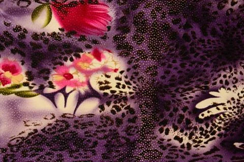 Texture of print fabric striped leopard and flower for background Stock Photos