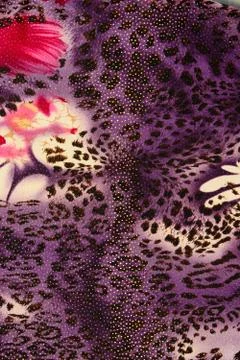 Texture of print fabric striped leopard and flower for background Stock Photos
