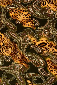 Texture of print fabric striped leopard and flower for background Stock Photos