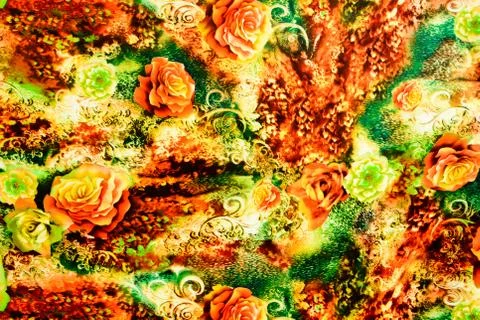Texture of print fabric striped leopard and flower for background Stock Photos