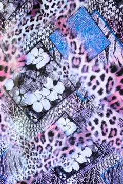 Texture of print fabric striped leopard and flower for background Stock Photos