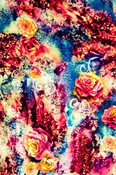 Texture of print fabric striped leopard and flower for background Stock Photos