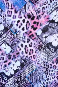 Texture of print fabric striped leopard and flower for background Stock Photos