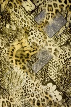 Texture of print fabric striped leopard and flower for background. Stock Photos