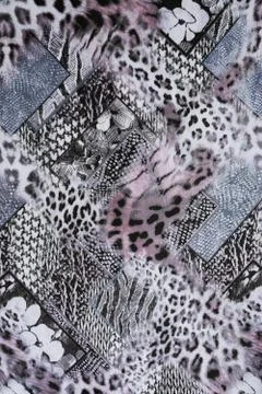 Texture of print fabric striped leopard and flower for background. Stock Photos