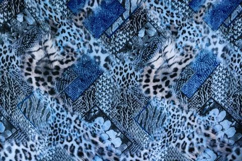 Texture of print fabric striped leopard and flower for background. Stock Photos