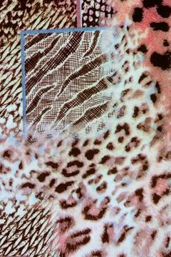 Texture of print fabric striped leopard and flower for background. Stock Photos
