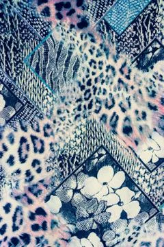 Texture of print fabric striped leopard and flower for background. Stock Photos
