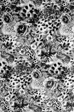 Texture of print fabric striped leopard and flower for background. Stock Photos
