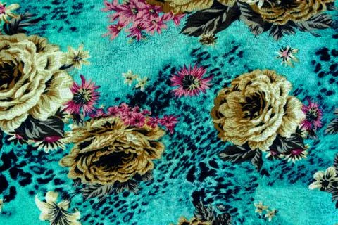 Texture of print fabric stripes leopard and flower for background Stock Photos