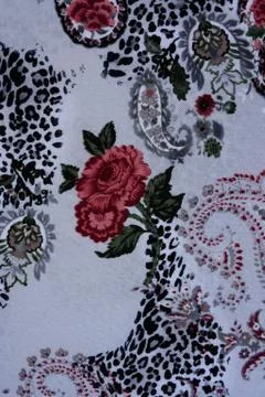 Texture of print fabric stripes leopard, paisley and flower for background Stock Photos