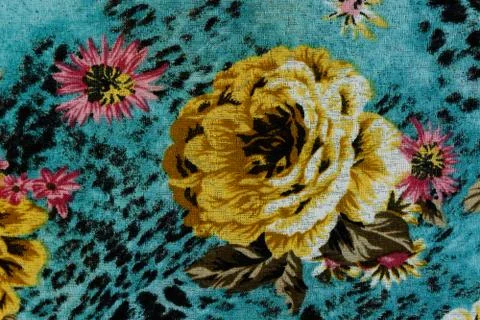 Texture of print fabric stripes leopard and flower for background Stock Photos
