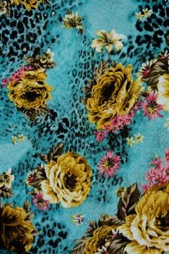 Texture of print fabric stripes leopard and flower for background Stock Photos