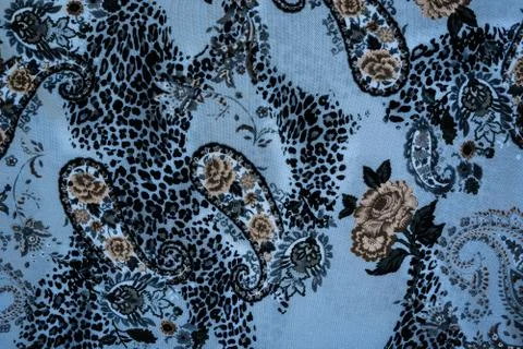 Texture of print fabric stripes leopard, paisley and flower for background Stock Photos