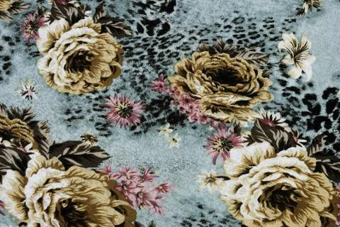 Texture of print fabric stripes leopard and flower for background Stock Photos