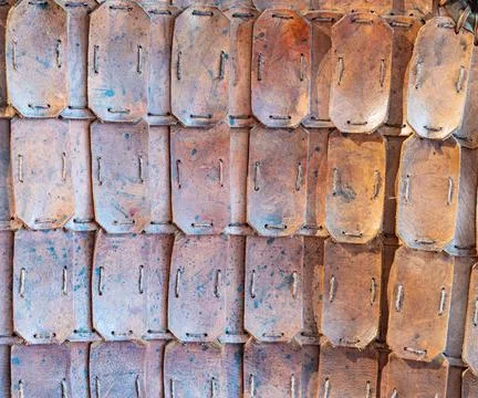 Texture of rectangular pieces of leather stitched together Stock Photos