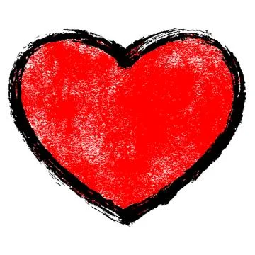 Texture Red Heart with Black Contour 스톡 일러스트
