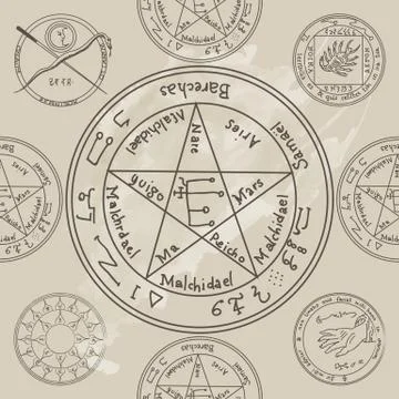 Texture with a repetitive pentacle pattern. Occult background. The magic sign Stock Illustration