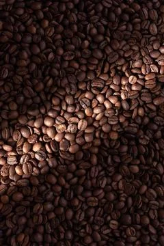 Texture of roasted coffee beans with contrasting dramatic light effect. Foto stock