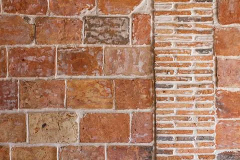 Texture of rough red brick wall surface Stock Photos