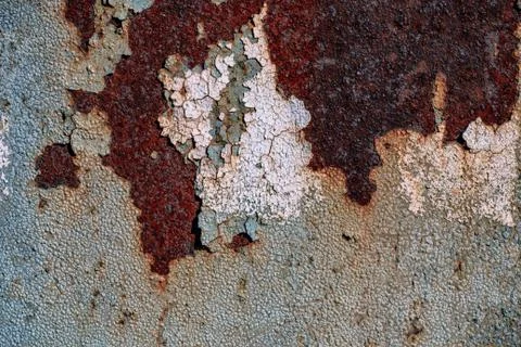 Texture of rusty iron, cracked paint on an old metallic surface, sheet of rus Stock Photos