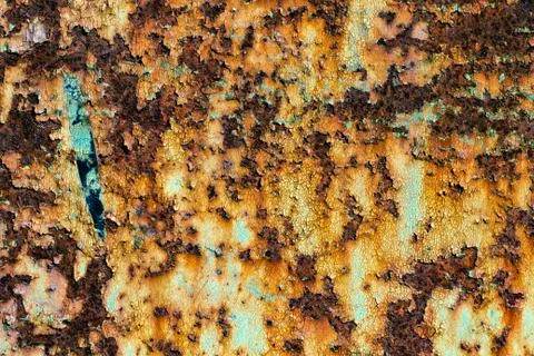 Texture of rusty iron, cracked paint on an old metallic surface Stock Photos
