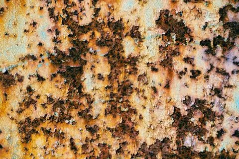 Texture of rusty iron, cracked paint on an old metallic surface, sheet of rus Stock Photos