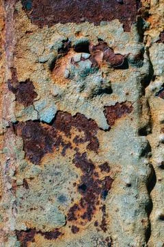 Texture of rusty iron, cracked paint on an old metallic surface, sheet of rus Stock Photos