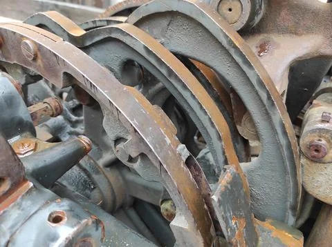Texture of rusty old mechanism. Old printing press. Museum of book printing.. Stock Photos