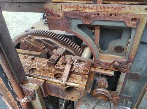 Texture of rusty old mechanism. Old printing press. Museum of book printing.. Stock Photos