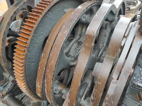 Texture of rusty old mechanism. Old printing press. Museum of book printing.. Stock Photos