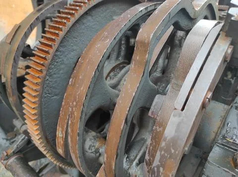 Texture of rusty old mechanism. Old printing press. Museum of book printing.. Stock Photos
