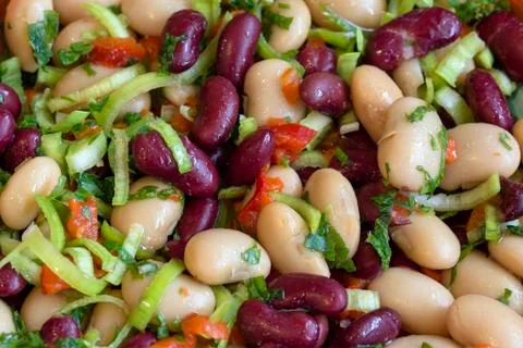 Texture of  from a salad of boiled beans. Stock Photos