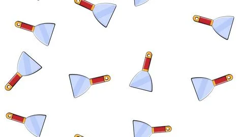 Texture, seamless abstract pattern of red metal spatulas, trowels, plaster re Stock Illustration