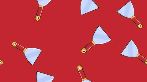 Texture, seamless abstract pattern of red metal spatulas, trowels, plaster re Stock Illustration