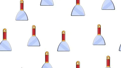 Texture, seamless abstract pattern of red metal spatulas, trowels, plaster re Stock Illustration