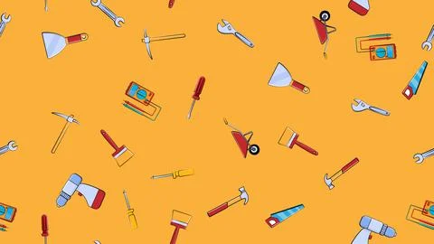 Texture, seamless pattern of a set of construction tools for repair: hammer,  Illustrazione stock