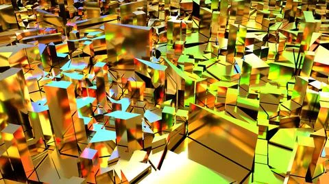 Texture with sharp golden elements and multicolored highlights.  Stock Illustration