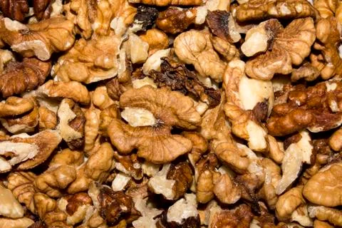 The texture of the shelled walnuts. Stock Photos