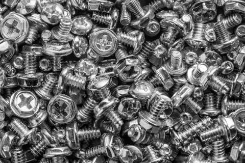 Texture of silver computer botls or screws Foto stock