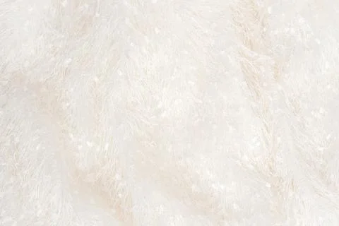 Texture of soft white plaid surface with long natural fur Stock Photos