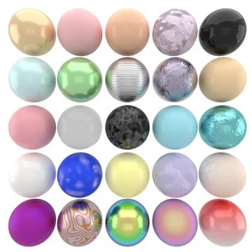 Texture spheres. Realistic 3D balls of different material. Collection matte a Stock Illustration