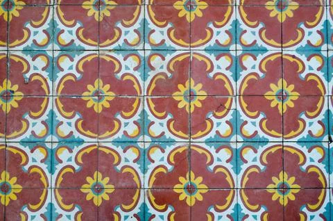 The texture of square ceramic tiles with patterns from traditional Arabic orn Foto stock